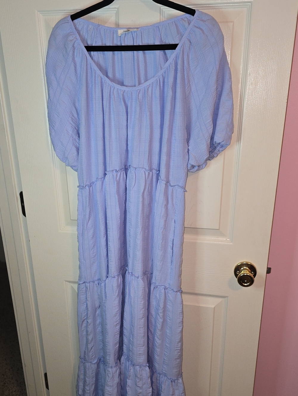 entro Lavender Tiered Maxi Dress with Puff Sleeves